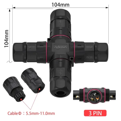 Miniatura 2 de AOHUA Caja de conexiones de 4 vías de 3 pines IP68 impermeable conector de cable de alimentación Ø5.0.000 in - 0.374 in Rango (CA 300 V, 20 A), UL