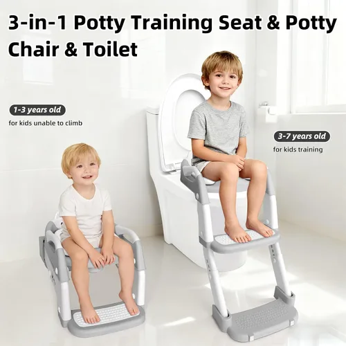 Miniatura 2 de Asiento de entrenamiento para ir al baño, asiento de inodoro mejorado para niños y niñas, inodoro de entrenamiento 3 en 1 con taburete escalonado