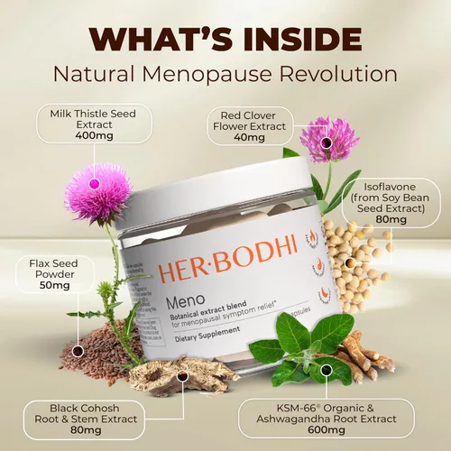 Miniatura 6 de Her Bodhi Meno - Equilibrio Hormonal para la Menopausia para Mujeres, Suplemento de Isoflavonas de Estrógeno y Soja para la Menopausia para Mujeres