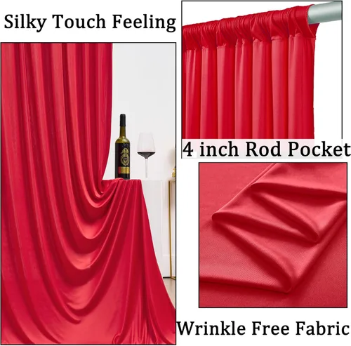 Miniatura 2 de Cortinas de fondo rojas sin arrugas de 10 pies x 10 pies para fiestas, cortinas de fondo de poliéster para fotografía, 2 paneles de 5x10 pies