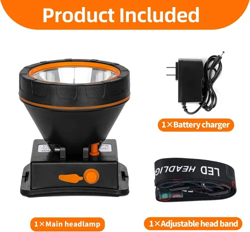 Miniatura 4 de Superbright - Linterna frontal LED recargable, luz de campamento de alta potencia, 2 modos, impermeable, ajustable, cabeza dorada, lámpara