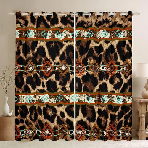 Miniatura 47 de Cortinas opacas de estilo bohemio occidental de 76 x 45 pulgadas, cortinas y cortinas de atrapasueños de vaca, cortinas del suroeste, cortinas