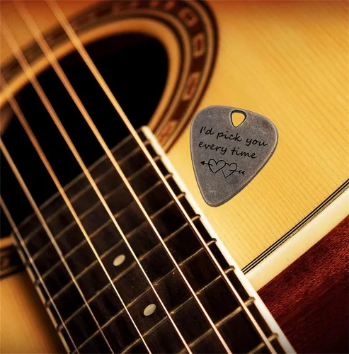 Miniatura 4 de JUPPE Púas de guitarra, púa de guitarra de bronce "I'd Pick You Every Time" con estuche de cuero, regalos de cumpleaños musicales para parejas