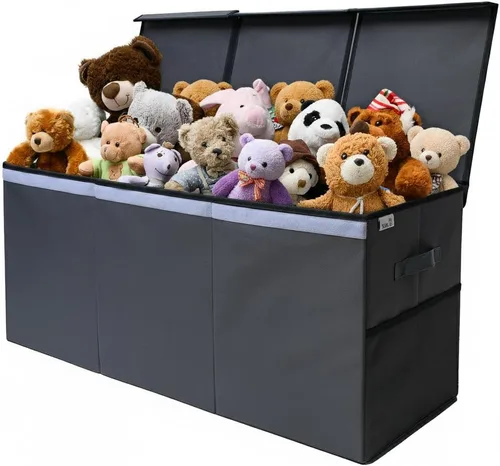 SoftOwl Organizador de almacenamiento de juguetes extra grande con tapa, diseño de caja de almacenamiento de juguetes resistente y plegable, Gris