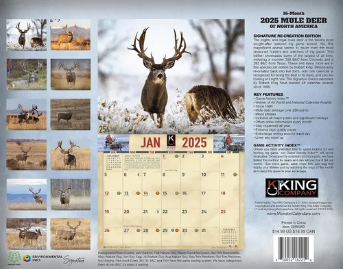 Miniatura 2 de The KING Company - Calendario de pared 2024 con diseño de ciervo y mula, tamaño XL, 14 x 22 pulgadas, el mejor calendario de ciervos mulas Big Buck