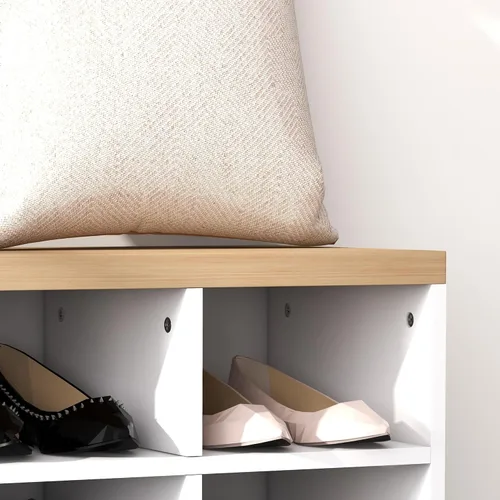 Miniatura 9 de HOMCOM Juego de banco de zapatos 2 en 1, árbol de pasillo de 5 ganchos con banco y almacenamiento de zapatos para 9 pares de zapatos para entrada