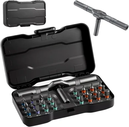Juego de destornilladores magnéticos 24 en 1 - Kit de destornillador de trinquete DIY con 24 puntas, mango desmontable y herramientas de reparación