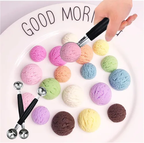 Miniatura 5 de Paquete de 2 cucharas de bola de helado de fruta de doble extremo, bola de fruta de acero inoxidable 430, bolas de melón redondas lisas para sandía