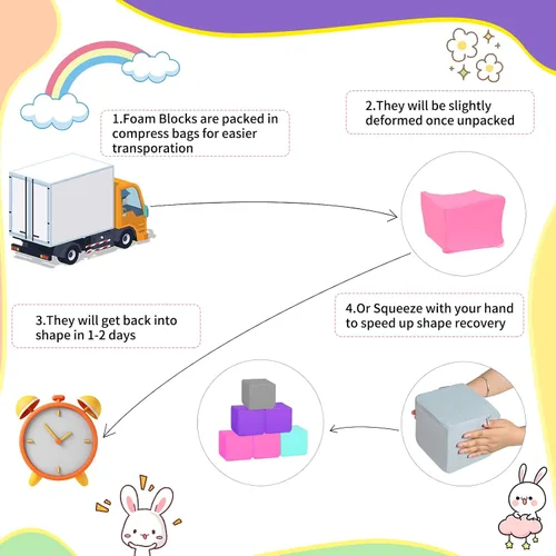Miniatura 6 de Bloques de espuma para niños pequeños, bloques de construcción suaves para niños pequeños, bloques apilables coloridos para niños, 12 piezas