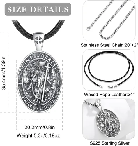 Miniatura 98 de EUDORA Collar de plata de ley 925, San Cristóbal y San Benito, San Miguel, Virgen María, San Judas Tadeo, Cruz de Buen Pastor y Arcángel, Medalla