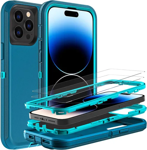Miniatura 9 de YKHJKLEC Funda para iPhone 14 Pro, grado militar 3 en 1, resistente a los golpes, a prueba de caídas, polvo con 2 protectores de pantalla de vidrio