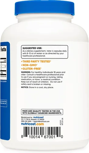 Miniatura 4 de Nutricost D-Ribosa 700 mg (2800 mg por porción), 240 cápsulas – Apto para vegetarianos, sin OMG, sin gluten