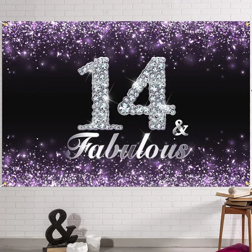 Miniatura 9 de HAMIGAR Fondo de pancarta de feliz cumpleaños número 10 de 6 x 4 pies, suministros de fiesta de cumpleaños para niñas, color morado