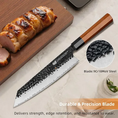 Miniatura 3 de FINDKING Cuchillo japonés Kiritsuke, cuchillo de chef Gyuto de 9 pulgadas, cuchillo de cocina con hoja de acero de alto carbono, mango octogonal
