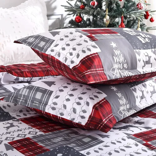 Miniatura 3 de CAROMIO Juego de funda de edredón de Navidad, de microfibra suave, reversible, ropa de cama decorativa festividades + 1 funda de almohada