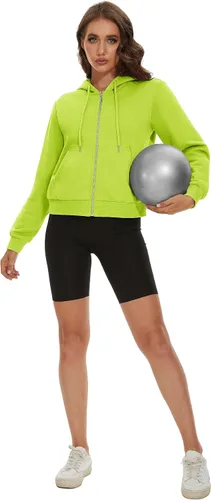 Miniatura 7 de MAGCOMSEN Sudadera corta con capucha para mujer, forro polar, con cremallera completa, con bolsillos