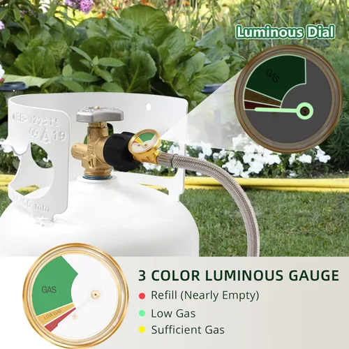 Miniatura 3 de Adaptador de propano para tanques de 1 libra con medidor de tanque y válvula de control, manguera de acero inoxidable de repuesto de propano de 3