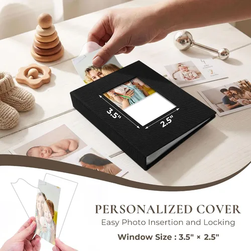 Miniatura 3 de Vienrose Álbum de fotos pequeño de 4 x 6 pulgadas, paquete de 2 mini libros de fotos con cubierta de lino, 26 páginas con capacidad para 52 Negro