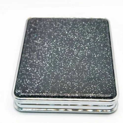 Miniatura 14 de Bonito espejo compacto en forma de corazón para bolso, espejo de viaje negro con purpurina, espejo de bolsillo pequeño de cuero, espejo