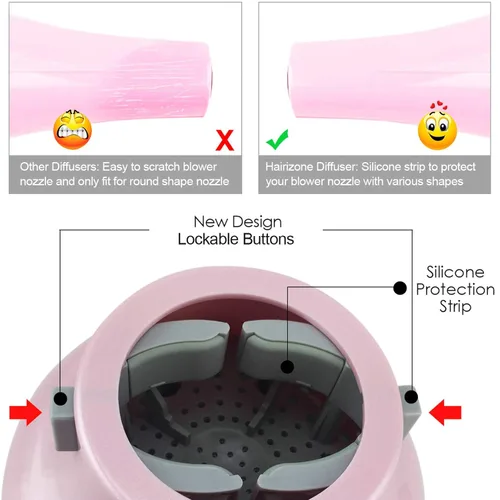 Miniatura 6 de Hairizone Difusor universal de cabello adaptable para secadores de pelo con D-1.7 pulgadas a 2.6 pulgadas para cabello rizado u ondulado, rosa