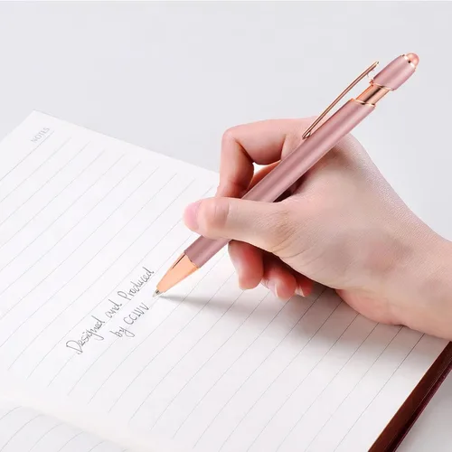 Miniatura 5 de MengRan Bolígrafos de Oro Rosa con Punta Stylus, Tinta Negra Punta Media Bolígrafos de Clic, Bolígrafo Stylus para Pantalla Táctil