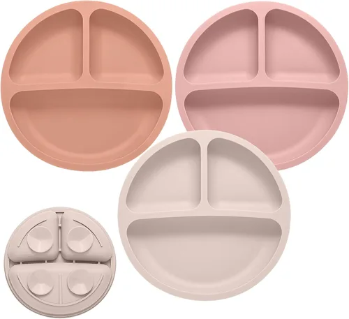 Miniatura 9 de Eascrozn Platos para niños pequeños, 3 unidades, placas de succión divididas para bebé, 100% silicona de grado alimenticio, antideslizantes