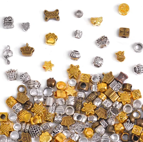 Miniatura 9 de stino - Abalorios de metal para hacer joyas 100 gramos, lote de adornos tibetanos en plata y bañados en oro para hacer joyas de collar, aretes