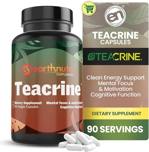 EarthNutri Theacrine Energy and Focus Suplemento – Sin gluten ni aditivos – 1 cápsula diaria – Cápsula vegetal para mejorar el estado de alerta y