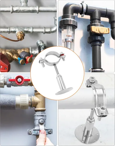 Miniatura 4 de QWORK Abrazadera de soporte de tubo de 2 pulgadas, paquete de 2 soportes de pared y techo de acero inoxidable 304, altura ajustable de 1.969-3.937