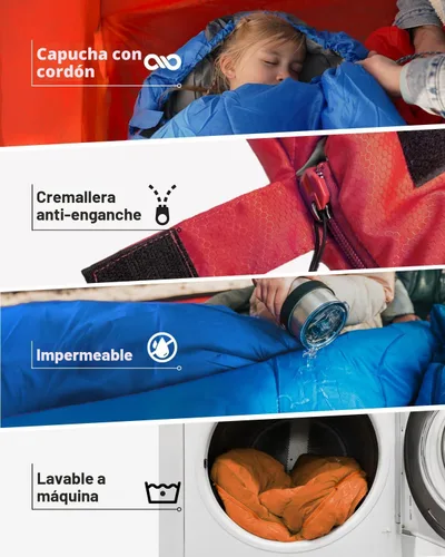 Miniatura 5 de MalloMe Sacos de dormir para adultos para clima frío y cálido, saco de dormir para mochileros para niños de 10 a 12 años, niñas, niños, ligeros