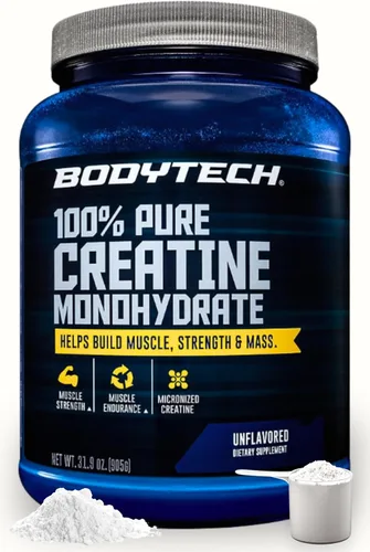BODYTECH Polvo de Monohidrato de Creatina 100% Puro - Micronizado para Máxima Absorción - Apoya la Fuerza Muscular y Potencia de Salida - Sin Sabor