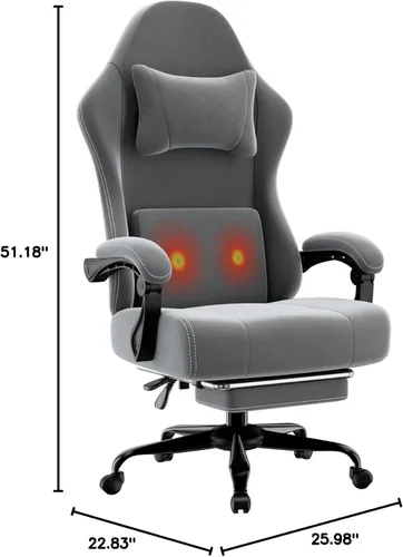 Miniatura 3 de Silla ergonómica para videojuegos, silla de videojuegos con soporte lumbar de masaje y reposapiés, silla de computadora de tela ajustable en altura