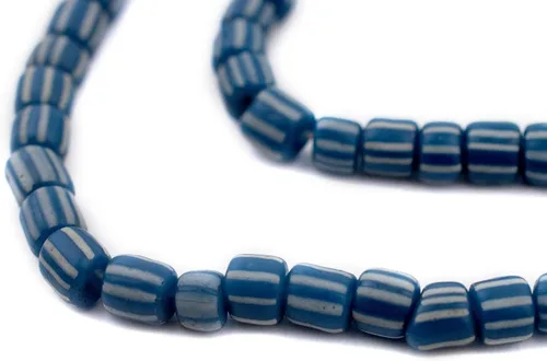 The Bead Chest Cuentas de grosella espinosa de Java - Hilo completo de cuentas de vidrio a rayas (azul, 0.157 in)