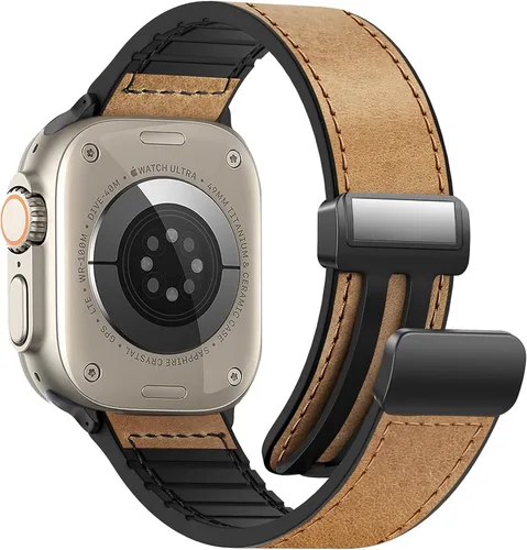 Miniatura 9 de Correas de cuero magnéticas compatibles con Apple Watch 42mm (Serie 10/11) 41mm 40mm 38mm para hombres y mujeres, cuero genuino con hebilla