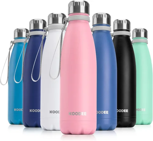 Miniatura 12 de koodee Botella deportiva de agua aislada al vacío de doble pared de acero inoxidable, 17 oz, con forma de botella de refresco, a prueba de fugas