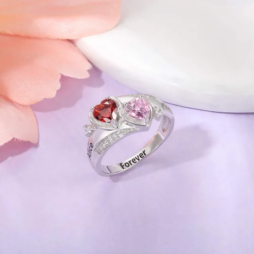 Miniatura 4 de Anillo de plata de ley con piedras de nacimiento, anillos de piedra natal personalizados para mujeres, mamá, nombres grabados, anillos de promesa