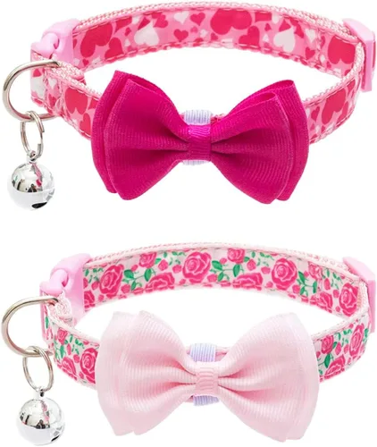 PUPTECK Collar de perro con campana, paquete de 2 unidades, collar ajustable para cachorros, dulce regalo para perros pequeños y mascotas de 11.8 a