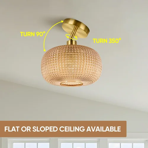 Miniatura 5 de ROTTOGOON Lámpara de techo semiempotrada, luces de techo inclinadas doradas ajustables con pantalla de vidrio ámbar, modernas lámparas de pasillo