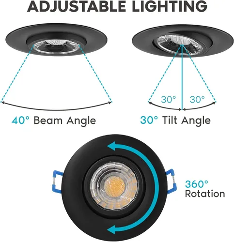 Miniatura 4 de LUXRITE Luz empotrable LED cardán de 3 pulgadas con caja de conexiones, 5CCT seleccionable por color 2700K-5000K, luces giratorias ajustables