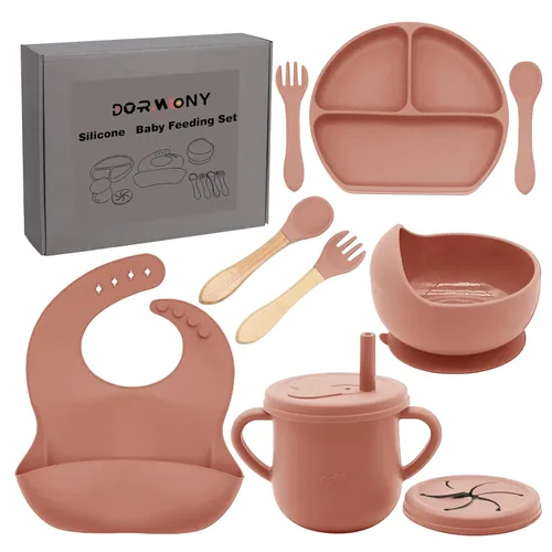 Miniatura 8 de Juego de alimentación para bebés 100% de silicona, sin BPA, con ventosa, plato dividido, juego de platos de autoalimentación para niños pequeños