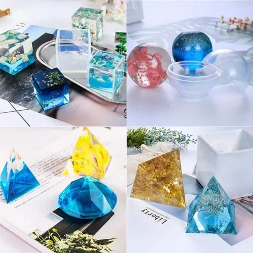 Miniatura 2 de 4 moldes de fundición de resina de silicona transparente, esfera grande de molde de resina epoxi transparente, cubo, triangular, moldes de diamante
