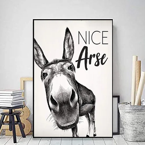 Unikei Nice ARSE - Póster de cuerpo completo de color gris burro divertido con cita mínima de PET para baño, baño, vintage, retro, sin marco, póster