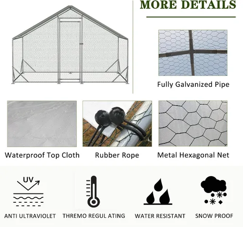 Miniatura 5 de Jaula grande de metal para gallinero, gallinero galvanizado, jaula de gallina de alambre galvanizado, jaulas de conejos con cubierta impermeable