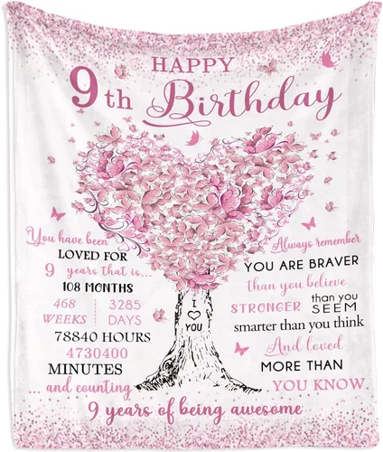 Regalos para niñas de 9 años, manta de 60 x 50 pulgadas, regalos para niñas de 9 años, ideas de regalo de cumpleaños, regalos de 9º cumpleaños para
