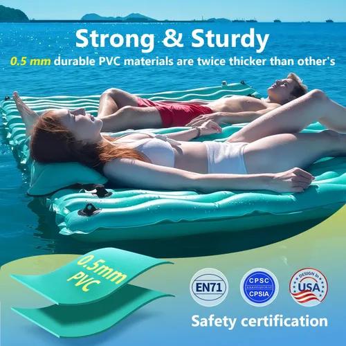 Miniatura 4 de Alfombra flotante inflable gigante mejorada 2025 - Flotador de piscina para adultos con hamaca para piscina, piscina, playa, lago para fiesta 2-Verde
