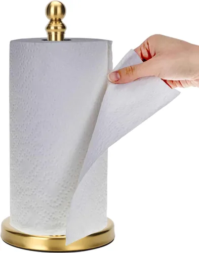 Soporte de toallas de papel dorado para encimera, soporte de toallas de papel en pie para cocina y baño, con base pesada para operación con una mano