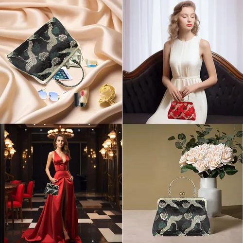 Miniatura 101 de Bolso floral con asa superior, bolso de noche Kiss Lock para mujer, bolso vintage