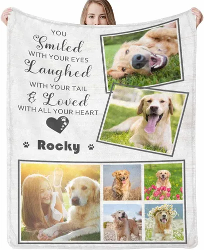Miniatura 23 de Artsadd Manta conmemorativa personalizada para perros con fotos de perro y nombre, manta conmemorativa personalizada para mascotas, recuerdo