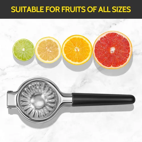 Miniatura 3 de Sopito - Exprimidor de limón de acero inoxidable, resistente con cuenco exprimidor de metal grande para jugos sin semillas, diseño de agarre
