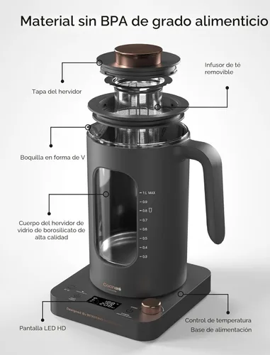 Miniatura 3 de INTASTING Hervidor de té eléctrico, hervidor eléctrico con infusor de té, control de temperatura de perilla de ±1 ℉, vidrio sin BPA, calentamiento